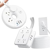 10 FT Flat Extension Cord + USB C Travel Power Strip, Compact Travel Essentials for Office, Home, Hotel, Cruise Accessories Must Haves, White