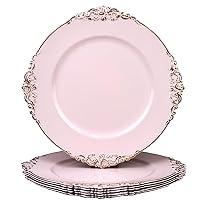 Pink Charger Plates with Gold Rim Edge, 13