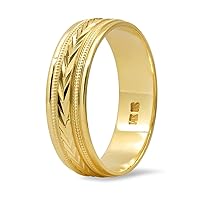 14K Yellow Gold V-Pattern Solid Gold 6mm Unisex Wedding Band
