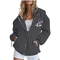 Women's Graphic Print Full Zip Hoodie Lined Sweatshirt Drawstring Jacket Casual Winter Sweatshirt Jacket Coats with Pocket