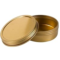 JUVITUS 2 oz Gold Metal Steel Tin Flat Container with Tight Sealed Twist Screwtop Cover Lid (6 Pack)