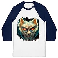 Scary Wolf Baseball T-Shirt - Werewolf T-Shirt - Wolf Print Tee Shirt