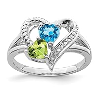 925 Sterling Silver Polished Open back Blue Topaz Peridot Diamond Ring Measures 2mm Wide Jewelry for Women - Ring Size Options: 6 7 8 9