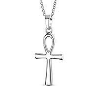 Bling Jewelry Unisex Religious Egyptian Hieroglyphs Key To Life Traditional Egyptian Ankh Cross Pendant Necklace For Women Men Oxidized .925 Sterling Silver