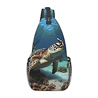 Sea Turtle Print Cross Chest Bag Sling Backpack Crossbody Shoulder Bag Travel Hiking Daypack Unisex