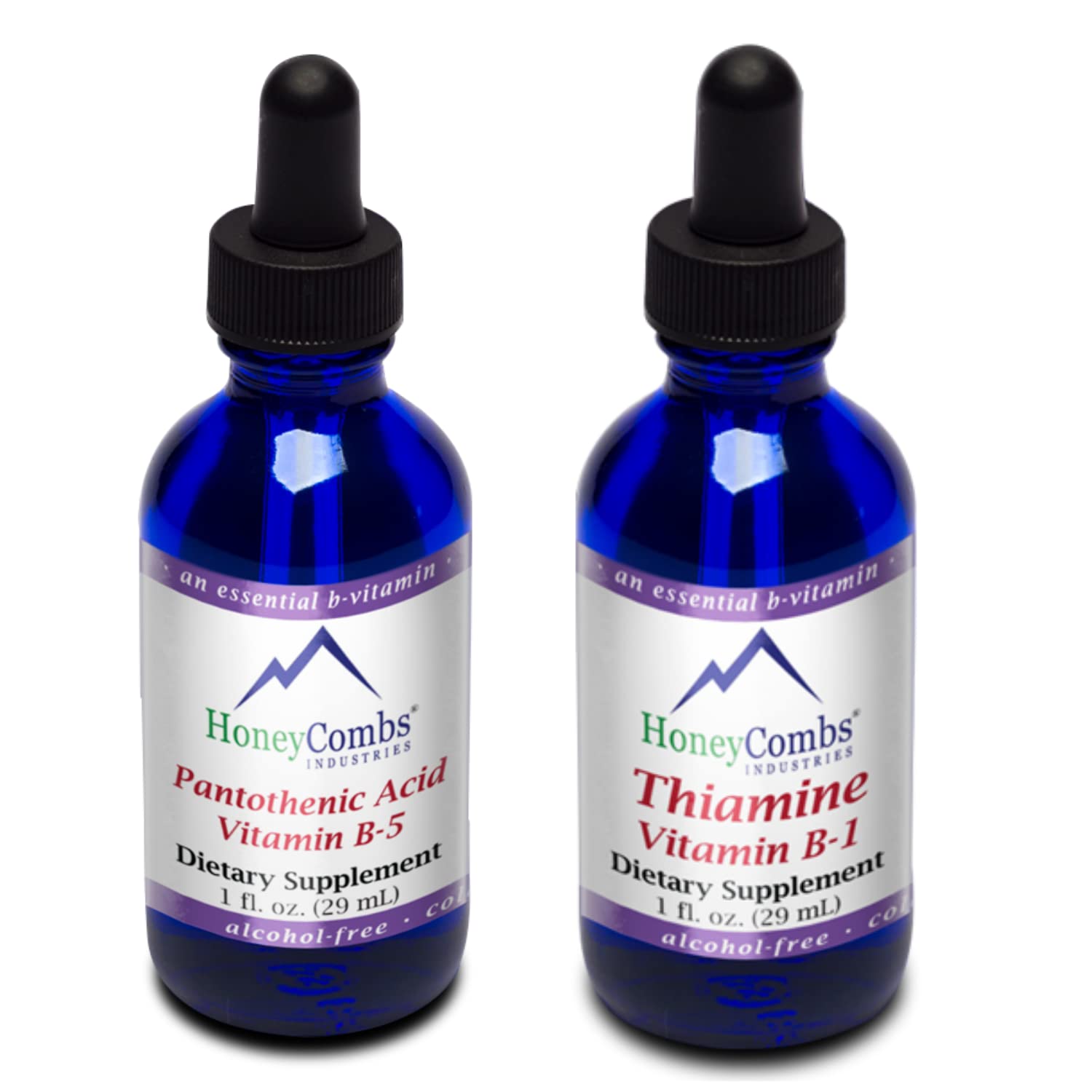HoneyCombs Vitamin B1 (Thiamine) Drops - 1 Fl Oz + Vitamin B5 (Pantothenic Acid) Drops - 1 Fl Oz