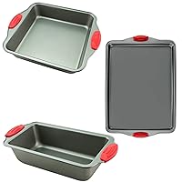 Boxiki Kitchen 3 Pcs Non Stick Steel Baking Pans Set with 8X8 Square Cake Pan, Baking Sheet & Bread Pan for Baking -