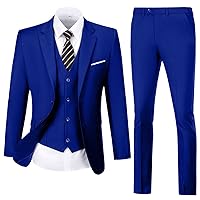 Mens Suit Solid Two Button Slim Fit Suit Set for Wedding Formal Business Suit Men 3 Piece Suit Blazer Vest Pants Set