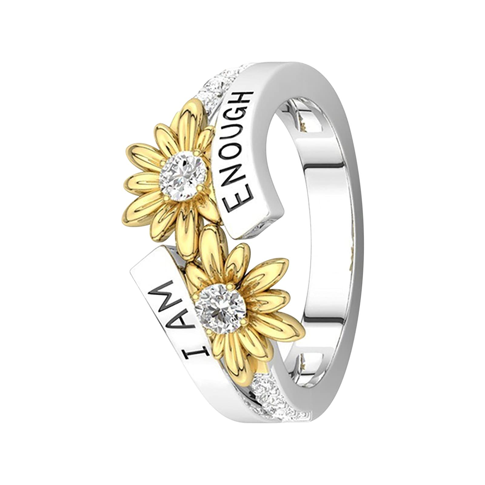 ManRiver Sunflower Rings for Women - I Am Enough Letters Carving Flower Promise Rings Jewelry Accessory Gifts Size 5-11