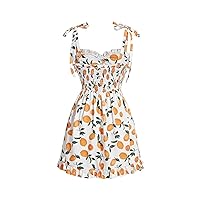Summer Dresses for Women 2023 Fruit Print Tie Shoulder Frill Trim Cami Dress