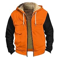 Men's Winter Jacket Printed Work Cargo Coats Hooded Outerwear Zipper Hoodies Fleece Sherpa Lined Sweatshirt Tops