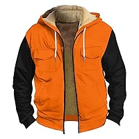 Mens Sherpa Lined Zipper Jackets with Pockets Drawstring Winter Warm Hoodies Loose Casual Fleece Vintage Jacket Coats