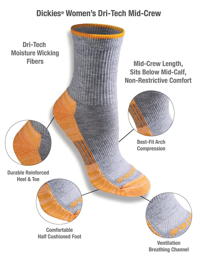 Dickies Women's Dritech Advanced Moisture Wicking Mid-Crew Sock