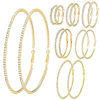 7 Pairs Gold Silver Large Rhinestone Hoop Earrings Set Big Sparkly 3-10cm Round Hoops Earrings Jewelry for Party Gift Wedding Date