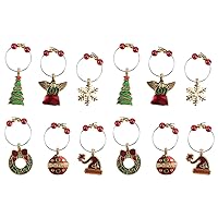 2 Sets 6pcs Christmas Wine Glass Ring Flute Markers Holiday Table Decorations Cocktail Markers Tag Xmas Glass Markers Dining Room Table Decor Wine Glass Rings Gift Zinc Alloy Charm