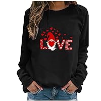 Crewneck Sweatshirts Graphic Couples Gift Heart Print Crewneck Sweater Trendy Date Flannel Shirts for Women