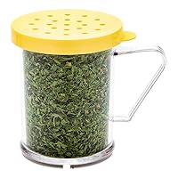Restaurantware RW Base 10 Ounce Clear Plastic Dredge Spice Shaker 1 Reusable Dry Rub Shaker - Includes Yellow Perforated Lid With Handle Clear Polycarbonate Spice Shaker For Coarse Seasonings