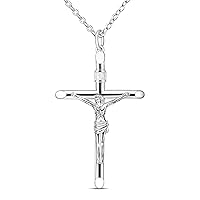 Sterling Silver Crucifix Necklace Women Cross Necklace for Men Catholic, Crucifix Pendant with Adjustable 22-24 Inch Silver Necklace Chain Cross Pendant Boys Girls