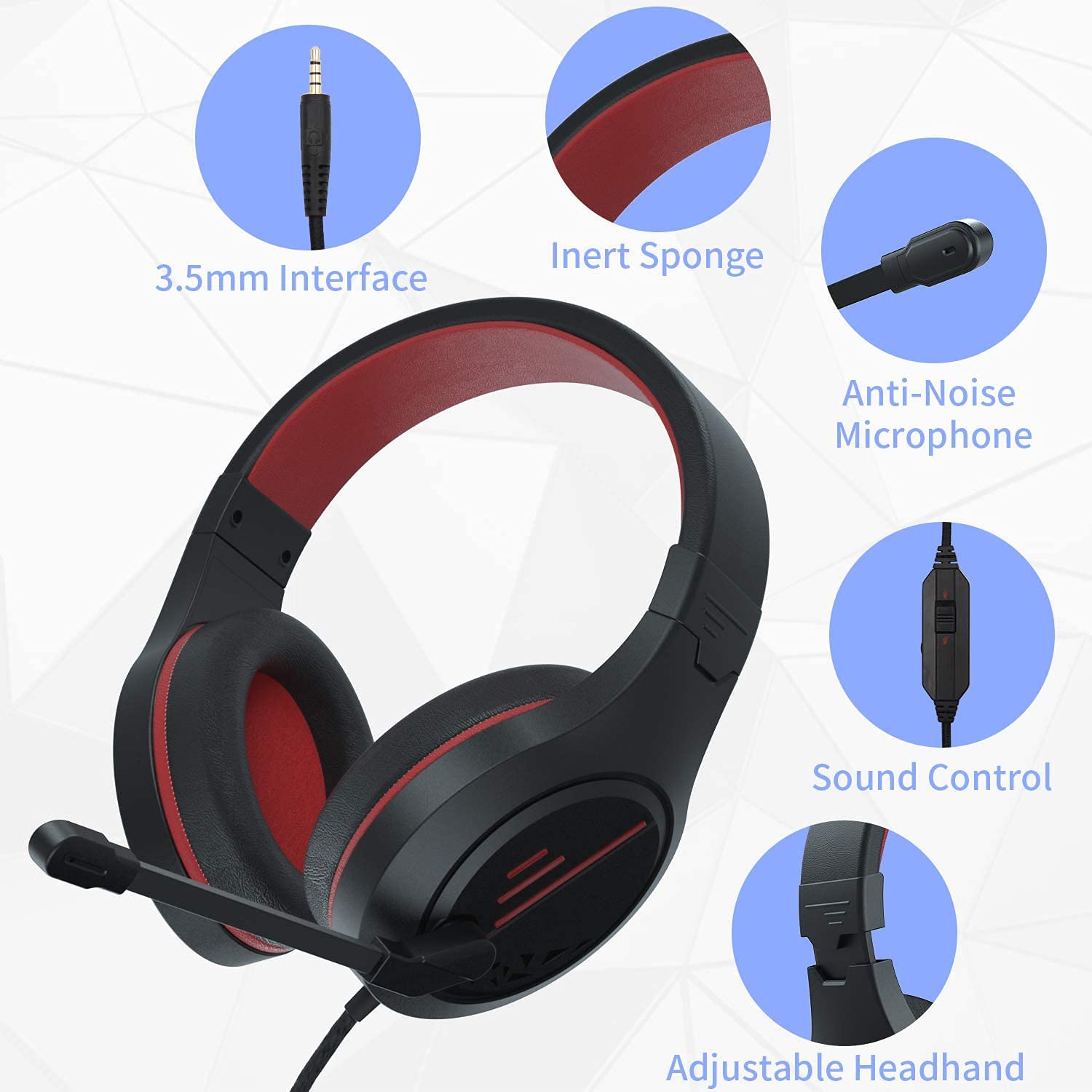 Anivia MH601 Headphones with Microphone LED Wired Headset with Active Noise Canceling Microphone, 3.5mm Audio Jack Stereo Headphone - Red (Game/Work/School)
