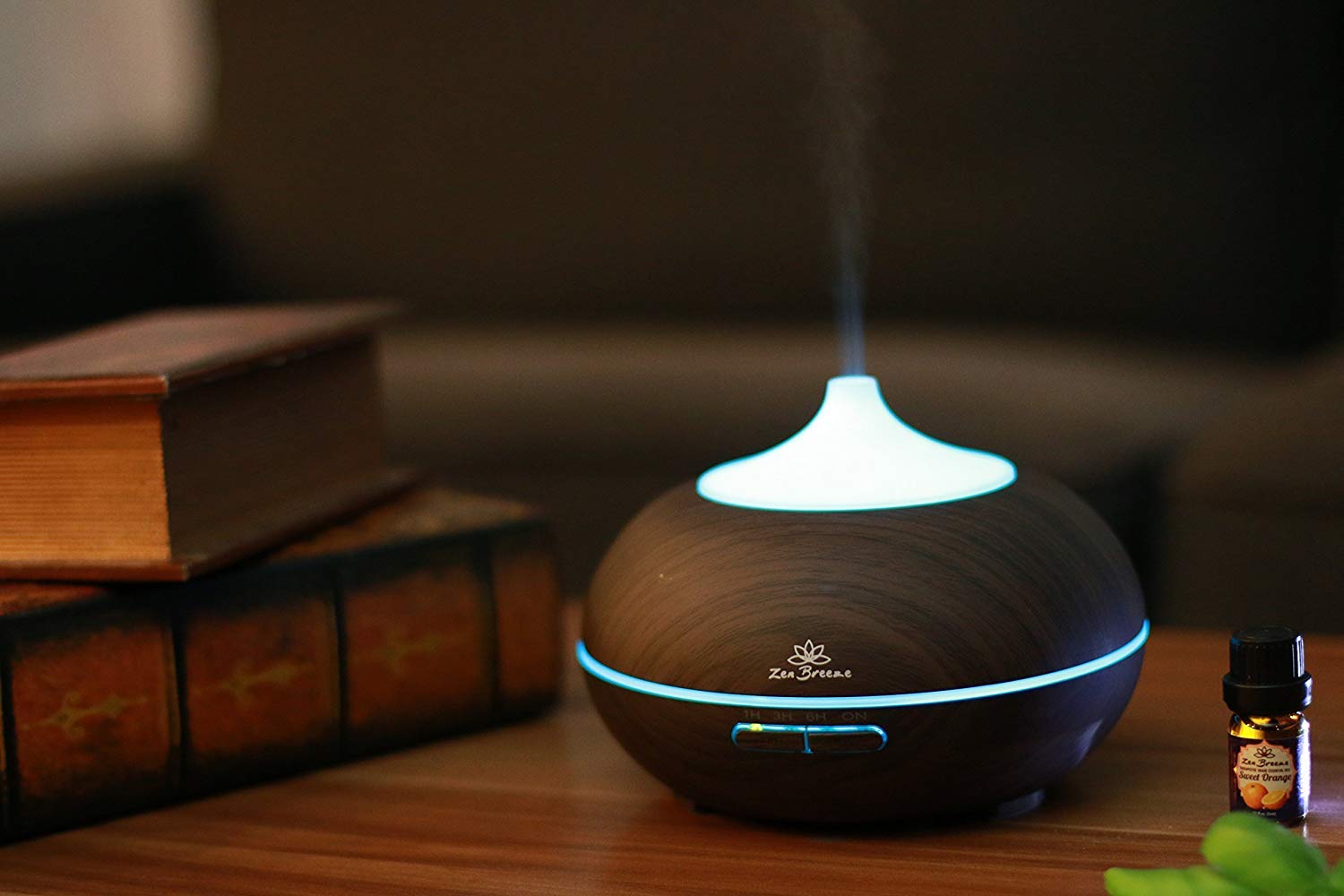 Essential Oil Diffuser Faux Dark Wood - Blue Light Aromatherapy Diffuser - Birthday Gift Edition - by Zen Breeze
