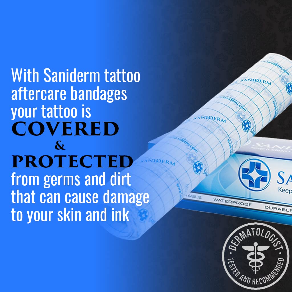 Saniderm Tattoo Aftercare Bandage, Transparent Adhesive Bandages That Protect and Heal Tattoos or Minor Skin Wounds, 1 Personal Roll, 10.2  Inch x 2 Yard
