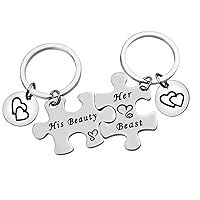 Funny Couple Matching Keychain Gift His Beauty Her Beast Puzzle Keyring Set Valentines Day Jewelry His and Hers Keychain Birthday Anniversary Wedding Gift for Husband Wife Christmas Key Chain Gift