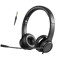 Computer Headset with Microphone for Call Center, 3.5mm Jack Foldable Noice Canceling On-Ear Headphones for Laptop, Remote Meeting and Online Courses