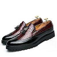 Men's Vintage Leather Wingtip Tassel Brogue Slip-On Dress Loafers Fashion Low-Top Breathable Smoking Formal Shoes Comfort Non-Slip Business Wedding Party Shoes