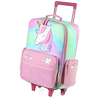 VASCHY Kids Luggage for Girls, Cute Rolling Travel Carry on Suitcase for Toddlers/Children with Wheels 18inch Unicorn
