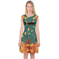 PattyCandy Women's Sexy Holiday Capsleeve Midi Dress Playing Cards Casino Jackpots & Autumn Leaves Unique Outfit