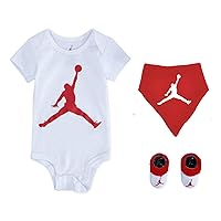 Jordan Infant Baby Core Bodysuit, Bandana & Booties 3 Piece Set (White(NJ0289-001)/Red, 0-6 Months)