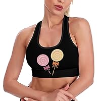 Cartoon Lollipop Candy Sticks Fashion Sports Bras for Women Yoga Vest Underwear Crop Tops with Removable Pads Workout