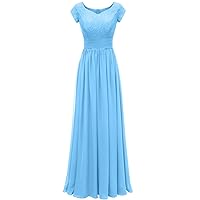 Modest V Neckline Empire Waist Chiffon Bridesmaid Gown Evening Prom Dresses Size 17W-Sky Blue
