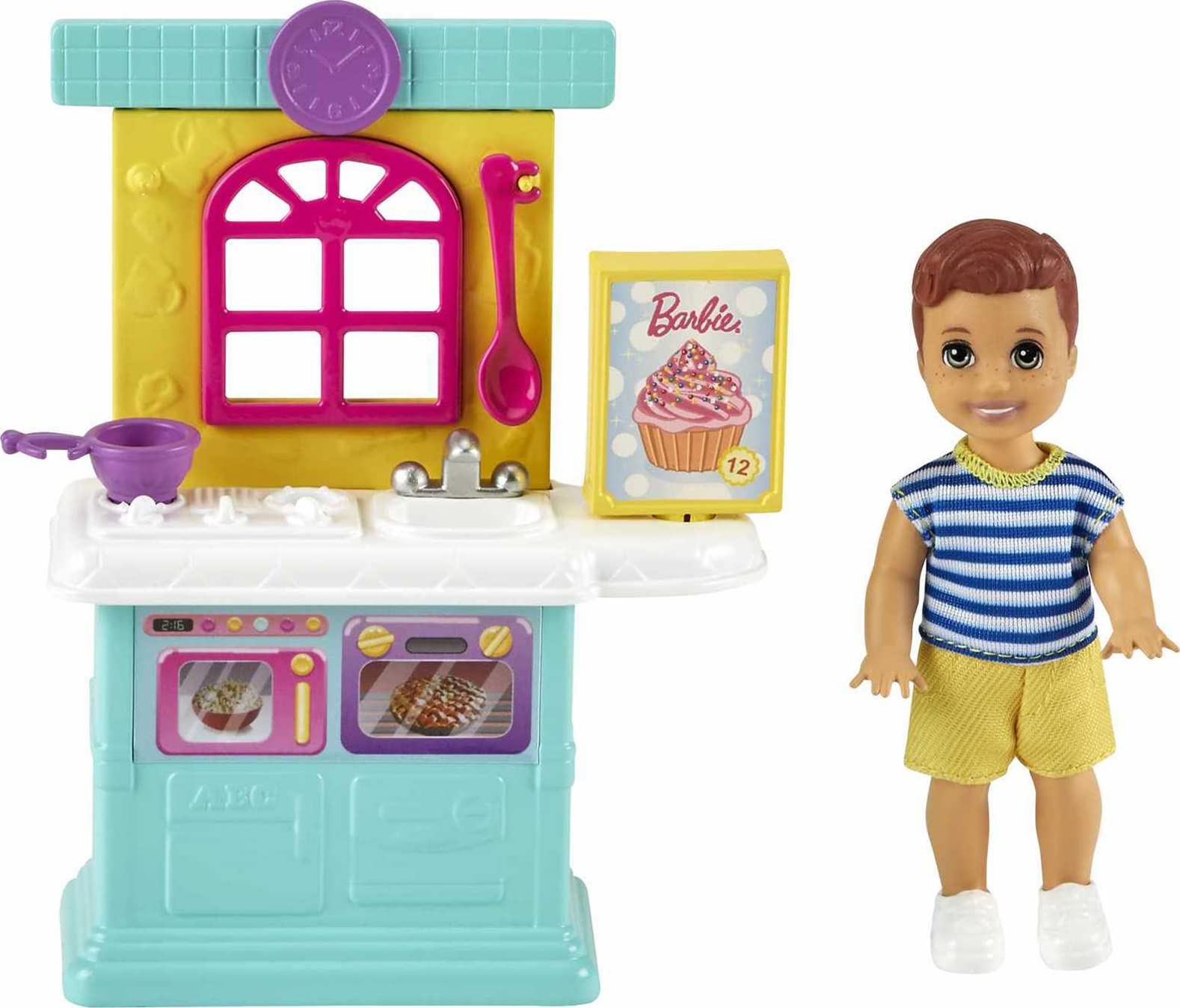Barbie Skipper Babysitters Inc. Accessories Set with Small Toddler Doll & Kitchen Playset, Plus Dessert Mix Box, Bowl & Spoon, Gift for 3 to 7 Year Olds , White