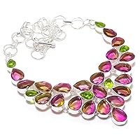 Bi-Color Tourmaline and Peridot Gemstone 925 Sterling Silver Jewelry Necklace 18 - Vibrant Fusion for Balance and Renewal