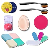 Out Of Box 11-Piece Beauty Tool Combo - Includes 2 Oval Makeup Blush Brushes, 1 Emoji Puff, 1 Blender, 1 Silicone Blender 2-in-1, 1 Big Puff, 4 Makeup Sponges, 1 Nail File 4-in-1