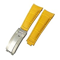 Curved End Genuine Leather 20mm Slide Lock Buckle Watchband for Rolex GMT Submariner Hulk Oyster Watch Strap (Color : Yellow, Size : 20mm RLX)