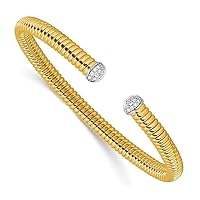 18k Gold Diamond Cuff Stackable Bangle Bracelet Measures 6.5mm Wide Jewelry for Women