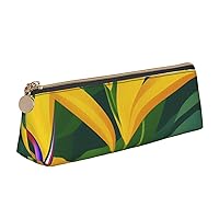 Day Lily Print Patterns Pen Case Small Pencil Bag Triangle Pu Leather Pen Pouch Pen Bag Storage Bag With Zipper