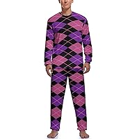 Argyle Diamonds Print Pajama Set Top and Pants Mens' Nightgown Lounge Sleepwear