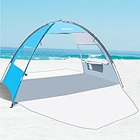 OutdoorMaster Beach Tent for 3 Person with 2 Doors, Easy Setup Sun Shade Shelter, Portable Beach Shade Sun Canopy with UPF 50+ UV Protection, Extendable Floor with Carrying Bag - Blue