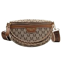 Fanny Pack Women, Printed Letter Plaid Pattern Fanny Packs For Women Fashionable Chain Waist Bag Female Waist Pack Ladies Wide Strap Crossbody Bag (Pink)