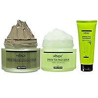 Green Tea Matcha Clay Mask, Green Tea Face Scrub, Green Tea Facial Cleanser Set