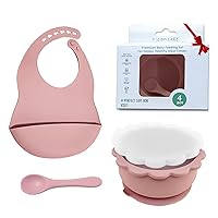 Baby Feeding Set of 4–Made from Premium Food-Grade & BPA-Free Silicone Baby Weaning Set –Durable & Eco-Friendly Toddler Plates, Safe Baby Feeding Set (Dishwasher Safe) Powder Rose