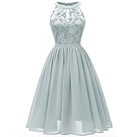 Women’s Lace Sleeveless Floral Semi Formal Vintage Dinner Cocktail Party Bridesmaid Dress