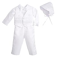 Lito Angels Baby Boys Christening Clothing Baptism Outfits with Bonnet Short Long Sleeve White Suit