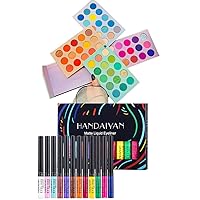 BestLand 12 Colors Matte Liquid Eyeliner Set Rainbow Colorful Neon Eyeliner Pencil & 60 Colors Eyeshadow Palette