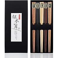 5- Pairs Bamboo Chopsticks Reusable Chinese Korean Japanese Chopsticks Natural Wood Chop Stick (Chopsticks5set)