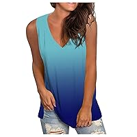 Sleeveless Tshirt for Women Gradient Tanks Tops Summer Casual Tunic Shirts Loose Fit V Neck Tanks Womens Summer Tee