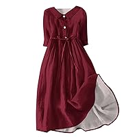 Summer Dresses for Women 2024 Spring Boho Floral Lapel Neck Button A-Line Lace-Up Dress Vacation Beach Flowy Long Dress